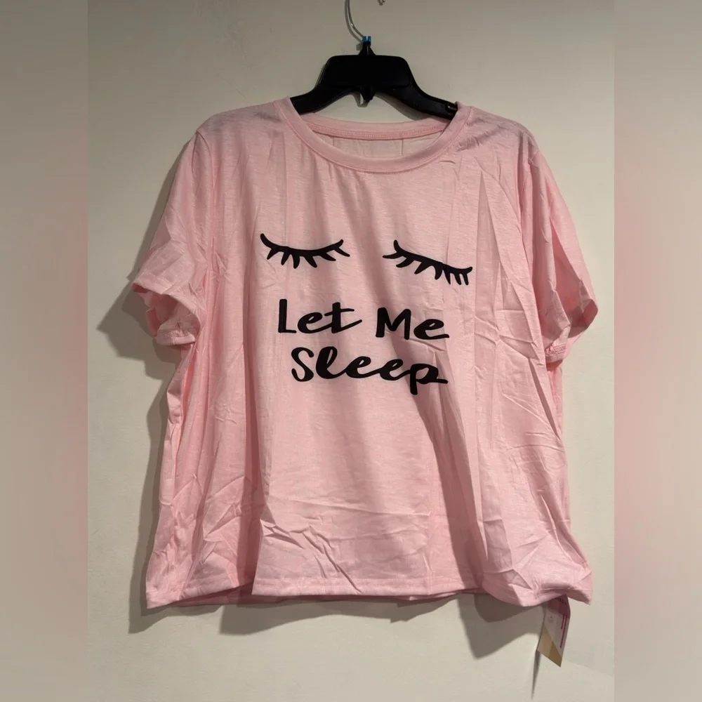 Wdirara Pajama Set, Pink Letter Printed Short Sleeves + Eye Printed Shorts XXXL - Picture 4 of 15